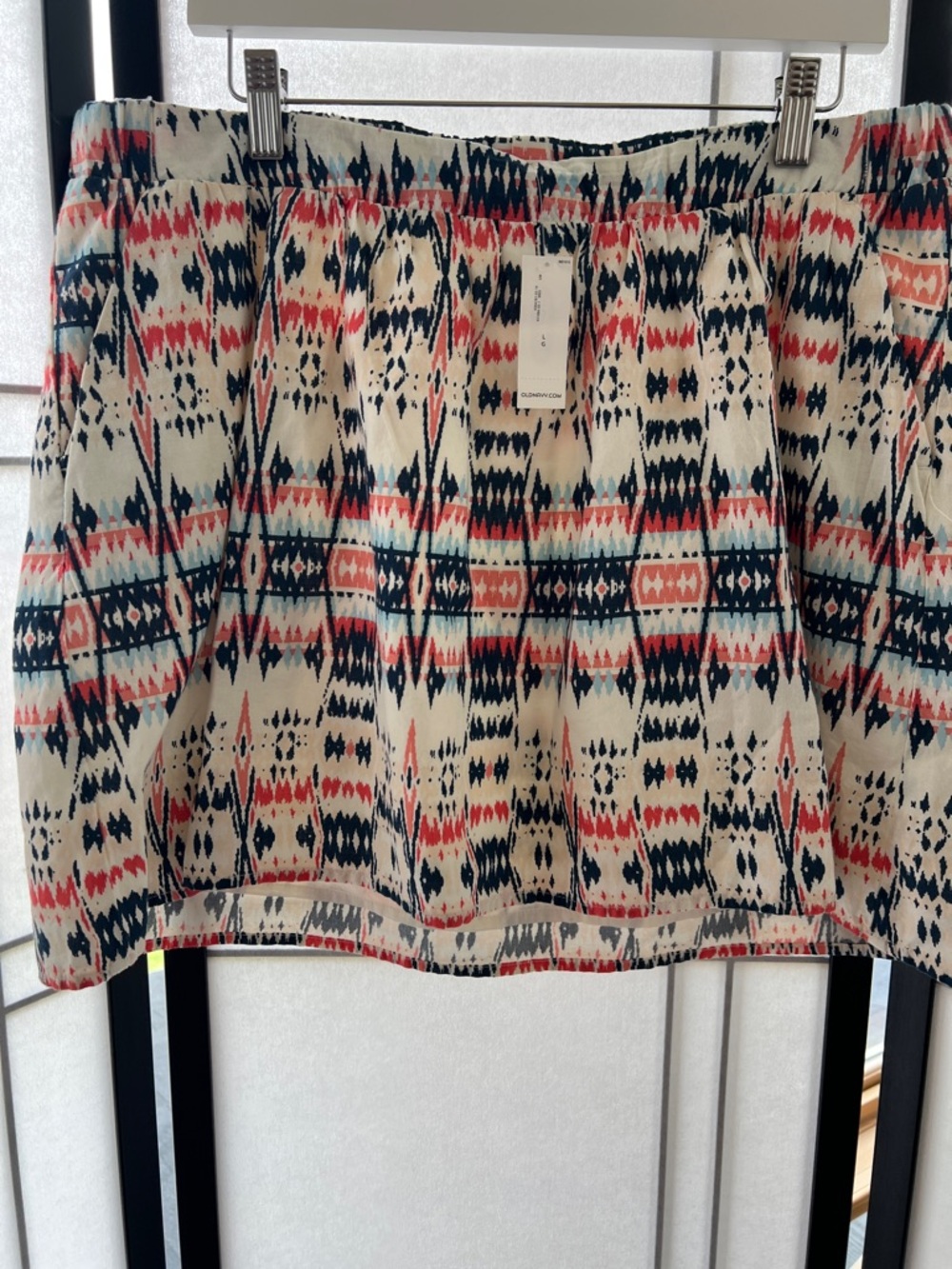 Old Navy Cream Mini Skirt with Coral, Navy & Light Blue Aztec Print